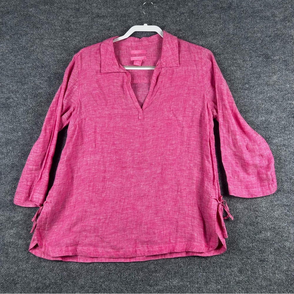 Isaac Mizrahi New York Pink 100% Linen Tunic Blouse Size M